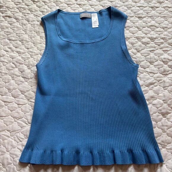 Liz Claiborne Tops - Liz Claiborne Women's Blue Silk Blend Top w/ Ruffles Coastal Grandmother Size XL